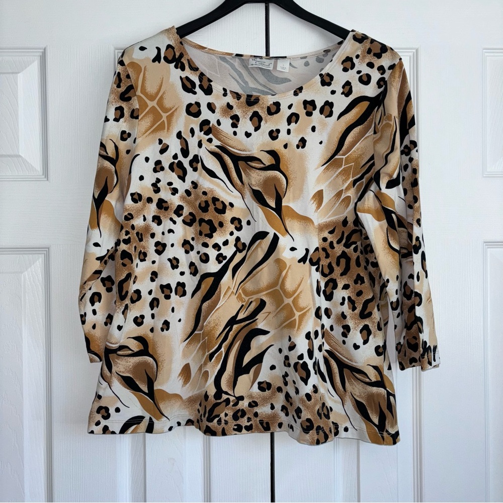 Women with Control Leopard Animal Print 3/4 Sleeve Blouse Top Large